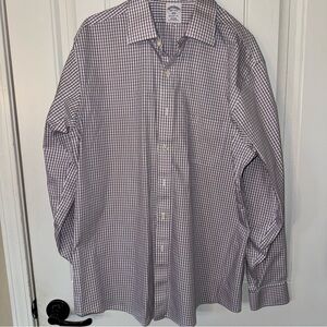 Brooks Brothers Regent Dress Shirt Mens 16.5 -34 Blue Red Check Supine Non-Iron